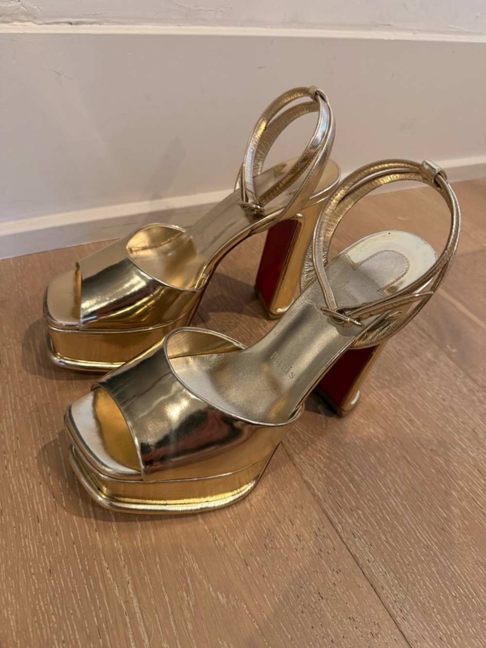 Christian Louboutin Metallic Gold Platform Slingback Sandals- size 38